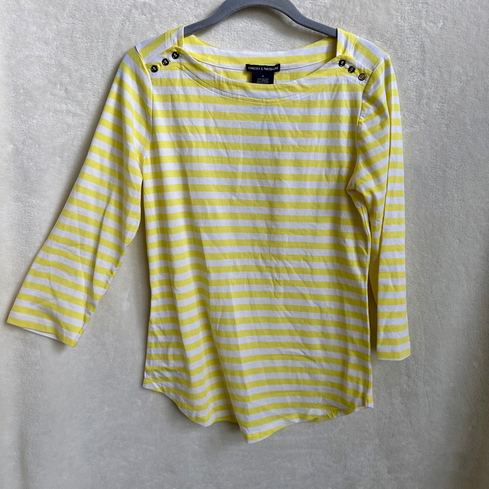 Chelsea & Theodore Striped Top NWT Small Yellow White Nautical Stripe Preppy